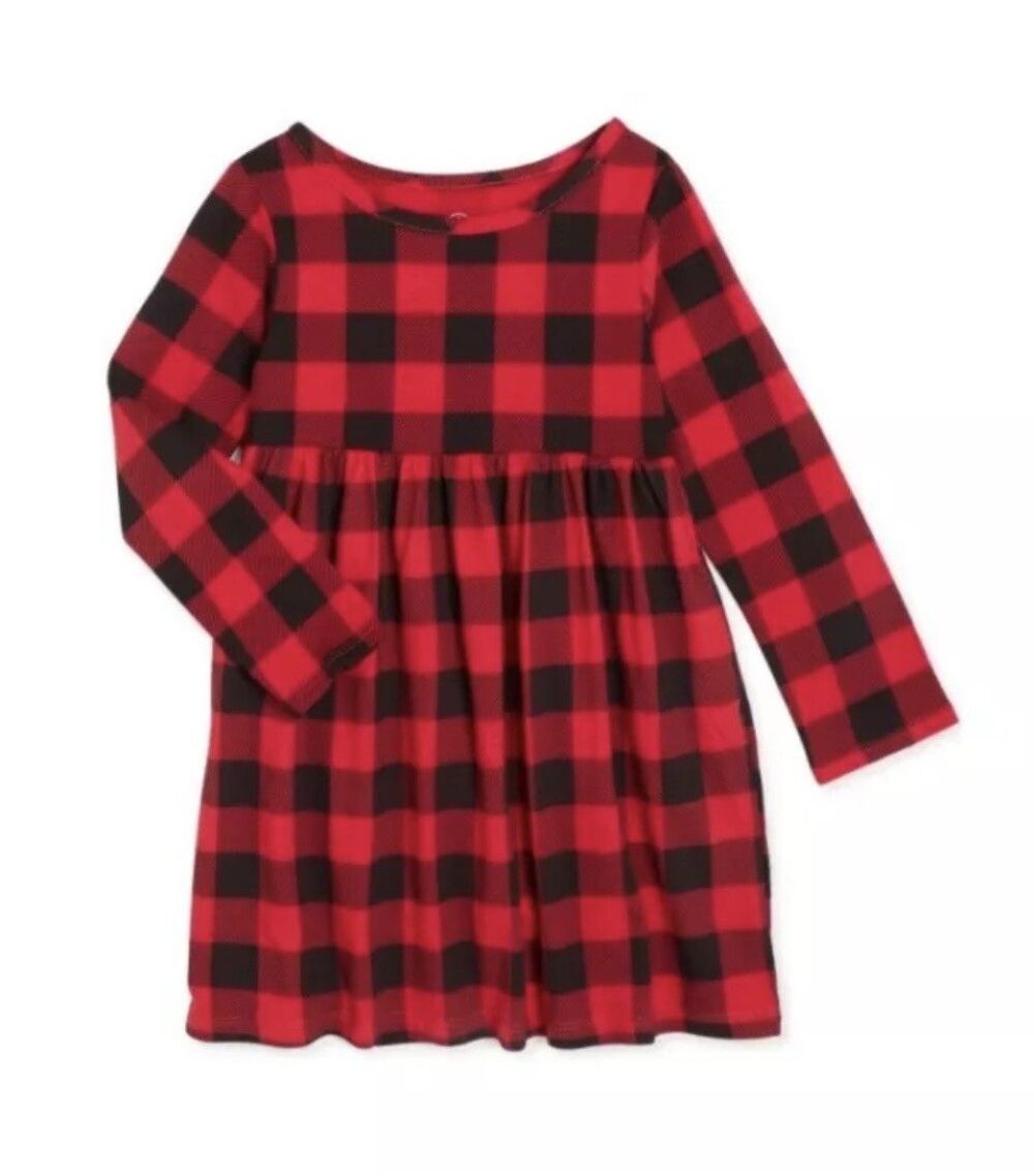 Wonder Nation Toddlers Fit & Flare Long Sleeve Dress, Plaid Size 5T